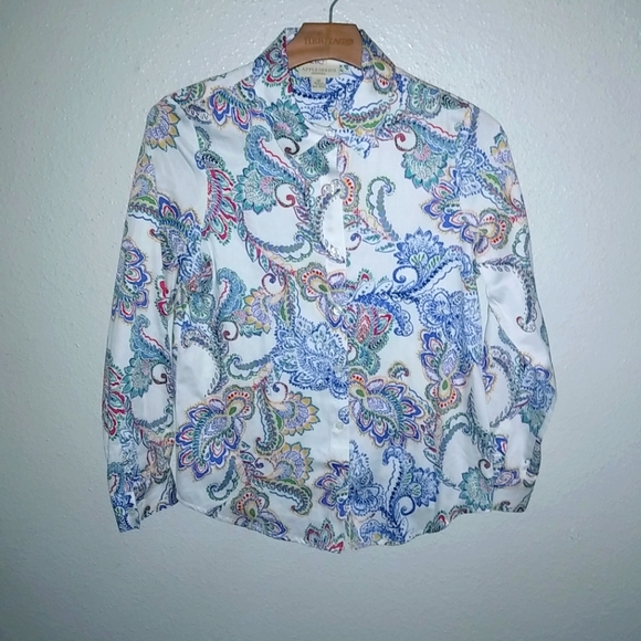 Appleseed's Tops Appleseeds 6p Cotton Oxford Blue Paisley Button